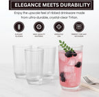 Khen Shatterproof Ribbed Drinking Glasses – Set of 4 Clear 12oz