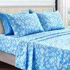LUX Décor Floral Sheet Set - 3 Piece Ultra-Soft Microfiber Bed Sheets with Flat Sheet, 16 Inches Deep Pocket Fitted Sheet