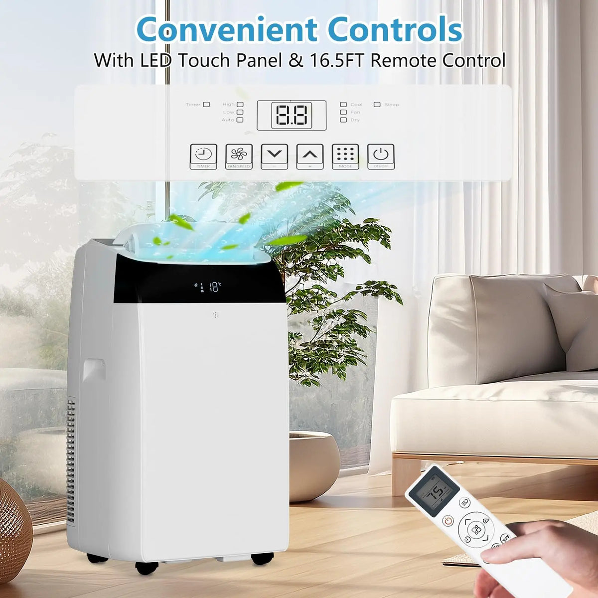 14000 BTU Portable Air Conditioner 3-in-1 AC Unit Cool Dehumidifier Fan  Rooms Up to 750 Sq.ft