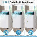 14000 BTU Portable Air Conditioner 3-in-1 AC Unit Cool Dehumidifier Fan  Rooms Up to 750 Sq.ft