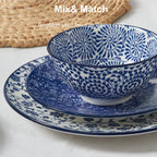 12pcs, Plates and Bowls, Dish Sets Microwave Safe, Vintage Blue