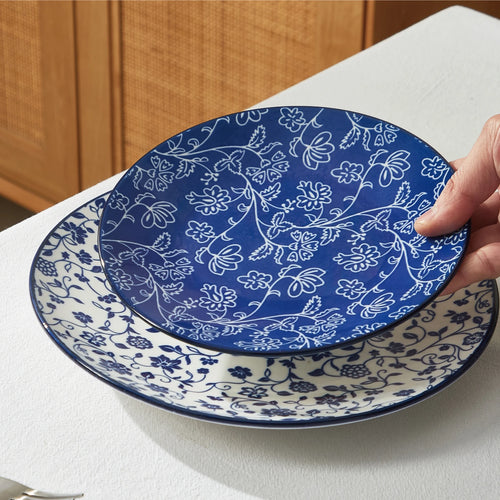 12pcs, Plates and Bowls, Dish Sets Microwave Safe, Vintage Blue