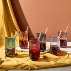 Tonal Highball Glassware With Matching Straw, Set Of 6