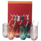 Tonal Highball Glassware With Matching Straw, Set Of 6