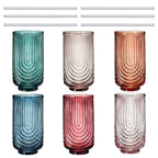 Tonal Highball Glassware With Matching Straw, Set Of 6