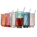 Tonal Highball Glassware With Matching Straw, Set Of 6