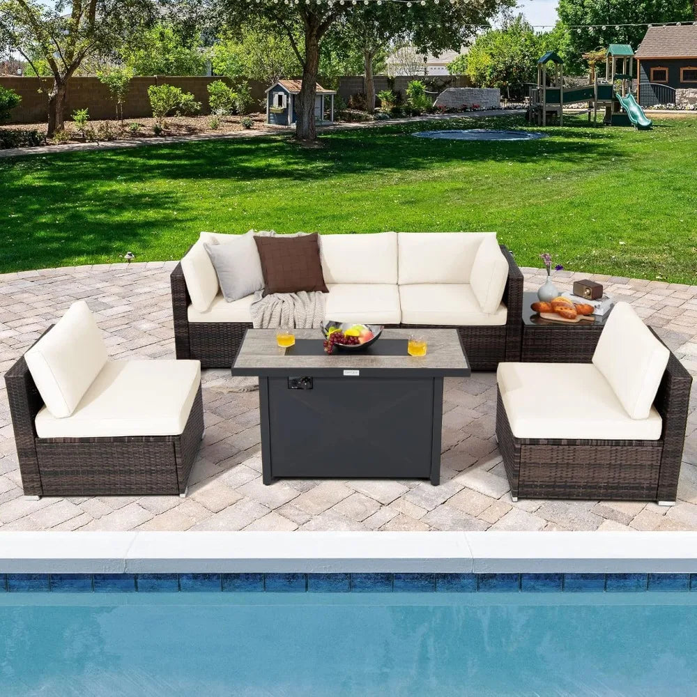 7 Piece Patio Furniture Set  Fire Pit