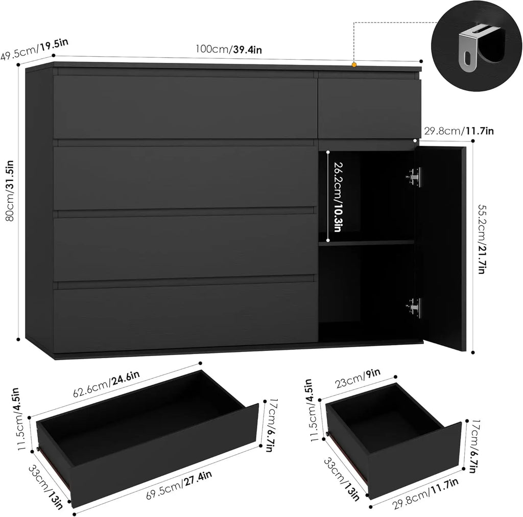 5 Drawer Dresser, Drawers and Wide Storage Space