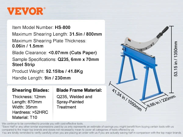 Manual Hand Plate Shear 5"/8"/12"/32" Metal Sheet