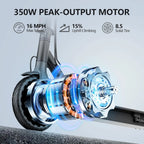 Electric Scooter Max 19mph Speed 8.5inch Tire  16 Miles Range