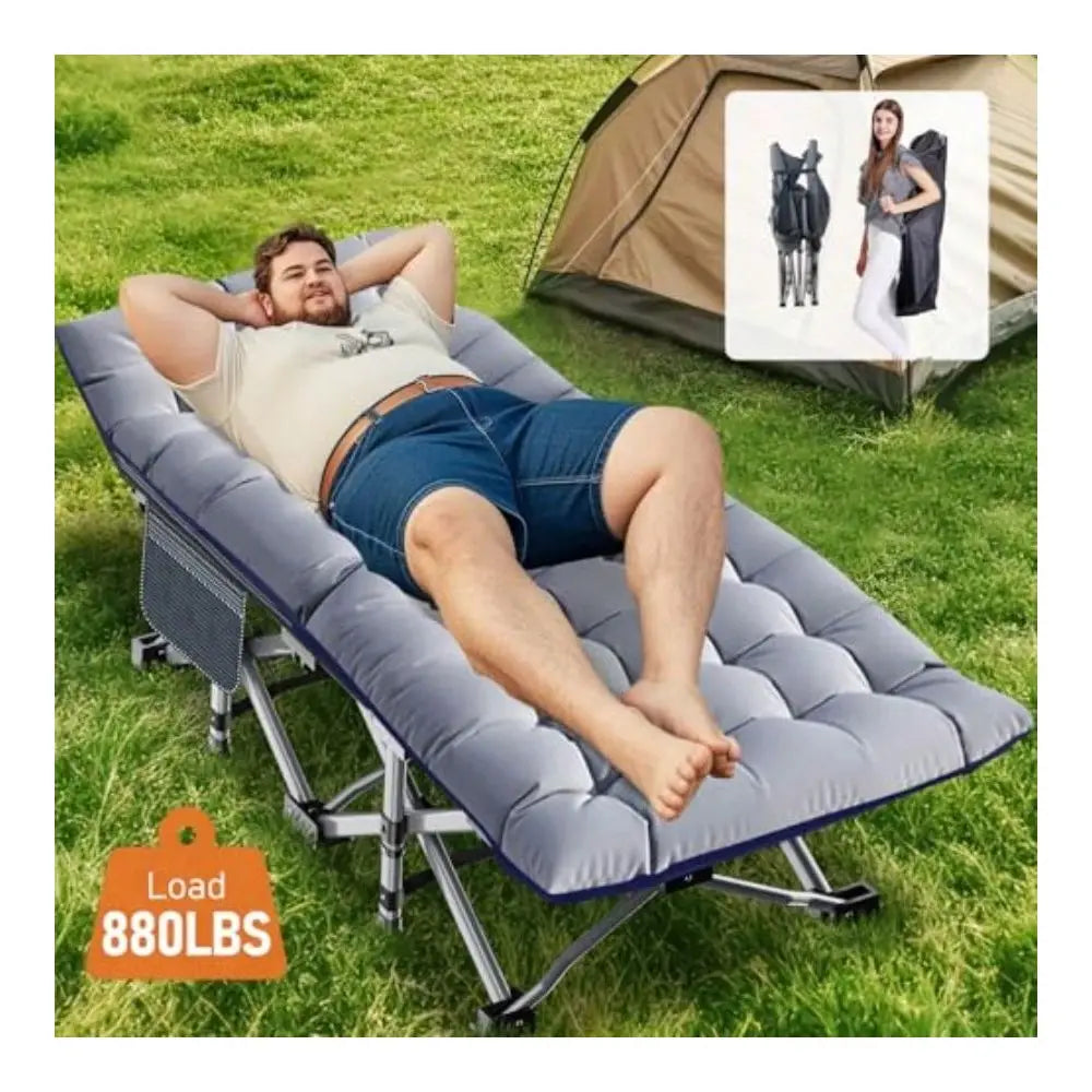 Camping Cot With Mat Carry Bag, 28in Wide, 880LBS