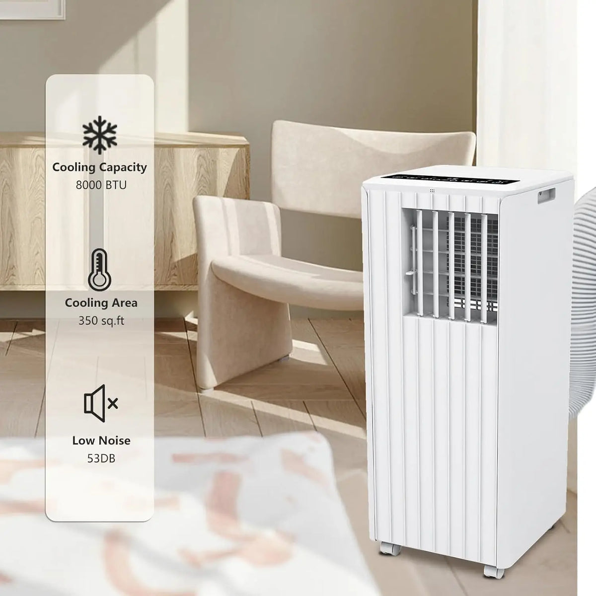 8000 BTU Portable Air Conditioner, 3-In-1 Cooling, Dehumidifier & Fan for 350 Sq. Ft Rooms,