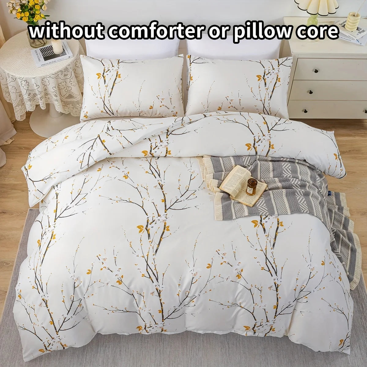 Dolin Plum Blossom Print Three-Piece Quilt Cover Set,