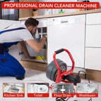 50Ft x 5/16 Inch Drain Cleaner Machine, Drain Auger Professional for 3/4 to 3 Inch Pipes, Foot Switch Drain Auger Cleaner Sewer