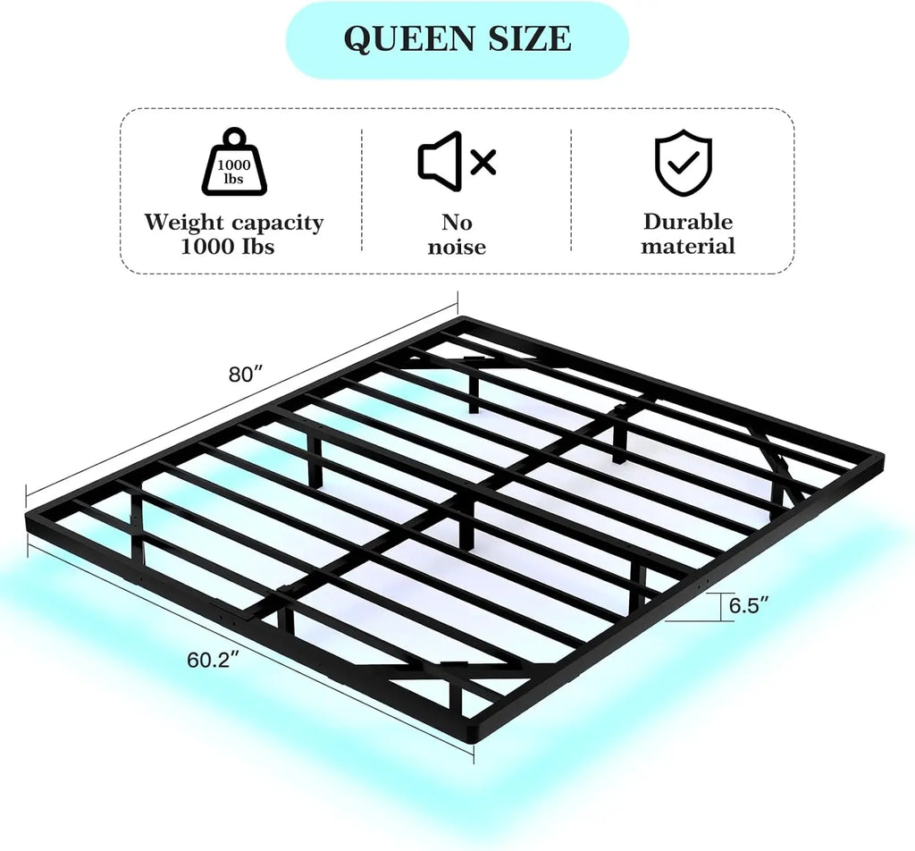 Queen Size Floating Bed Frame with Smart LED Lights