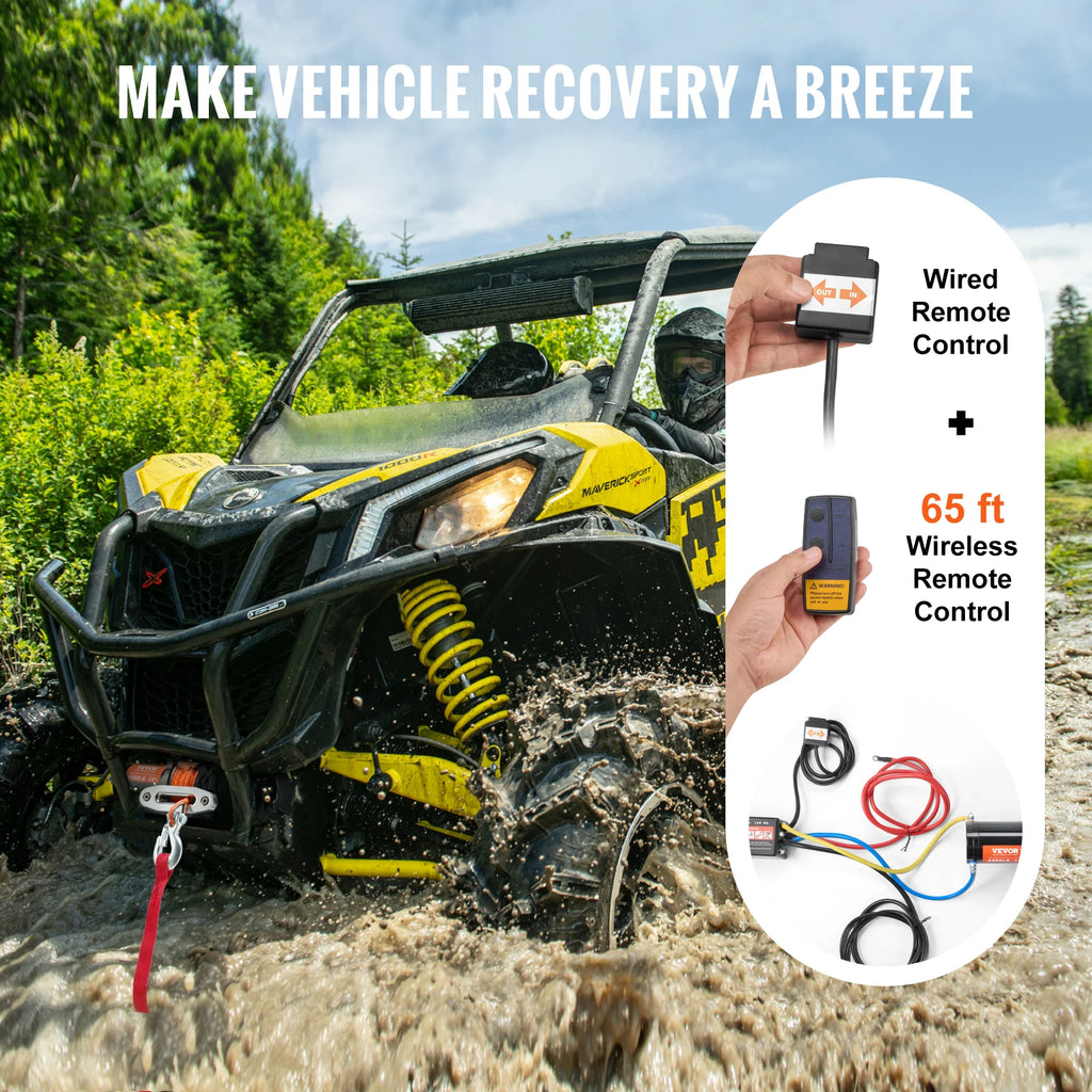 4500lbs ATV/UTV Electric Winch 12V  39ft Synthetic Rope Wireless  Remote Control IP55 Waterproof