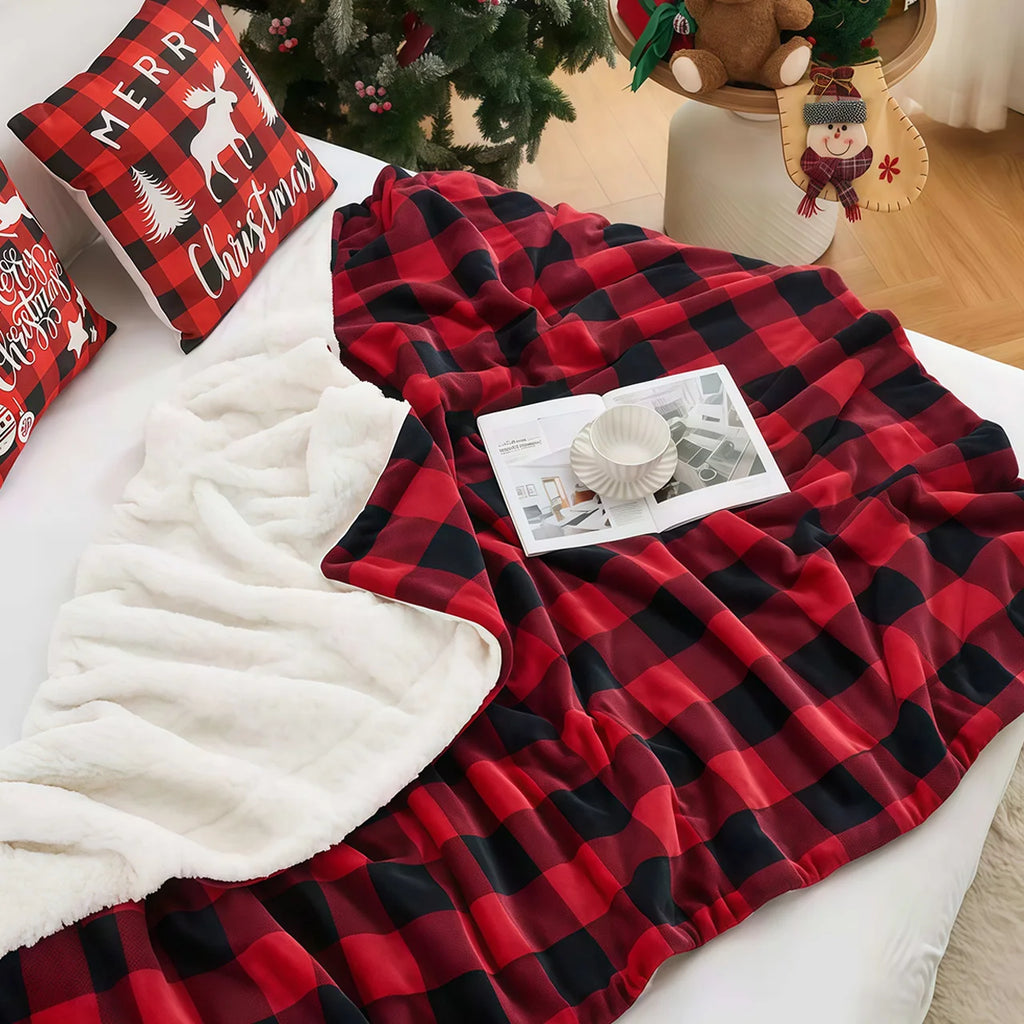 Cozy Sherpa Fleece Buffalo Plaid Blanket