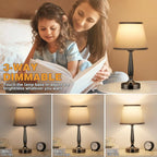 Touch Table Lamp with USB C Charging, 3-Way Dimmable Nightstand Light for Bedroom and Office, LED Bulb Included