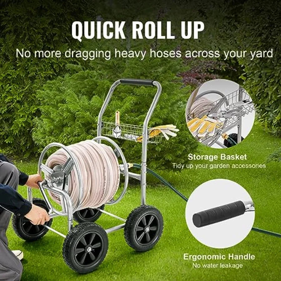 Hose Reel Cart, Hold Up to of 5/8'' Hose, Garden Water Hose Carts Mobile Tools with 4 Wheels, Heavy Duty Powder-Coated Steel Ou