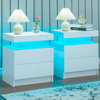 Nightstand Set of 2 LED Nightstand with 2 Drawers