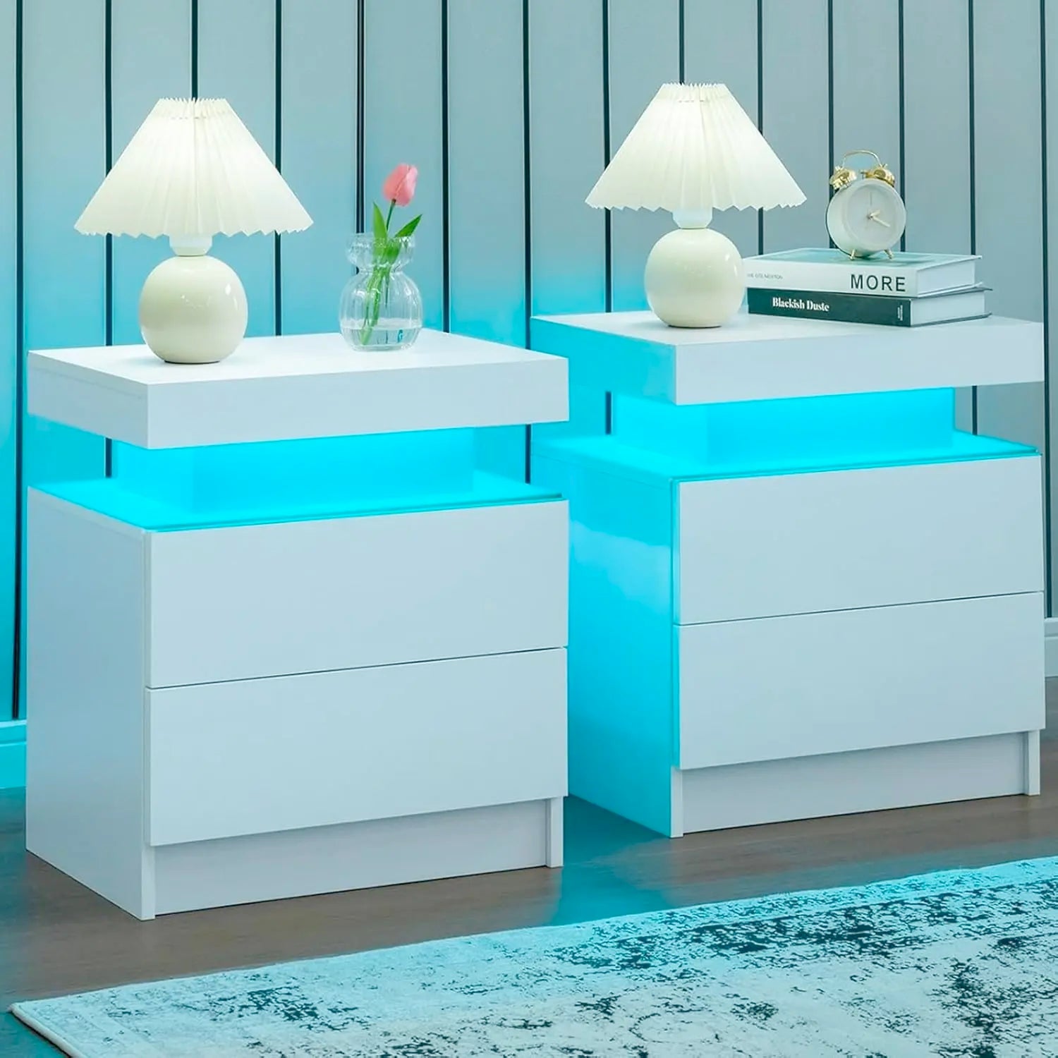 Nightstand Set of 2 LED Nightstand with 2 Drawers