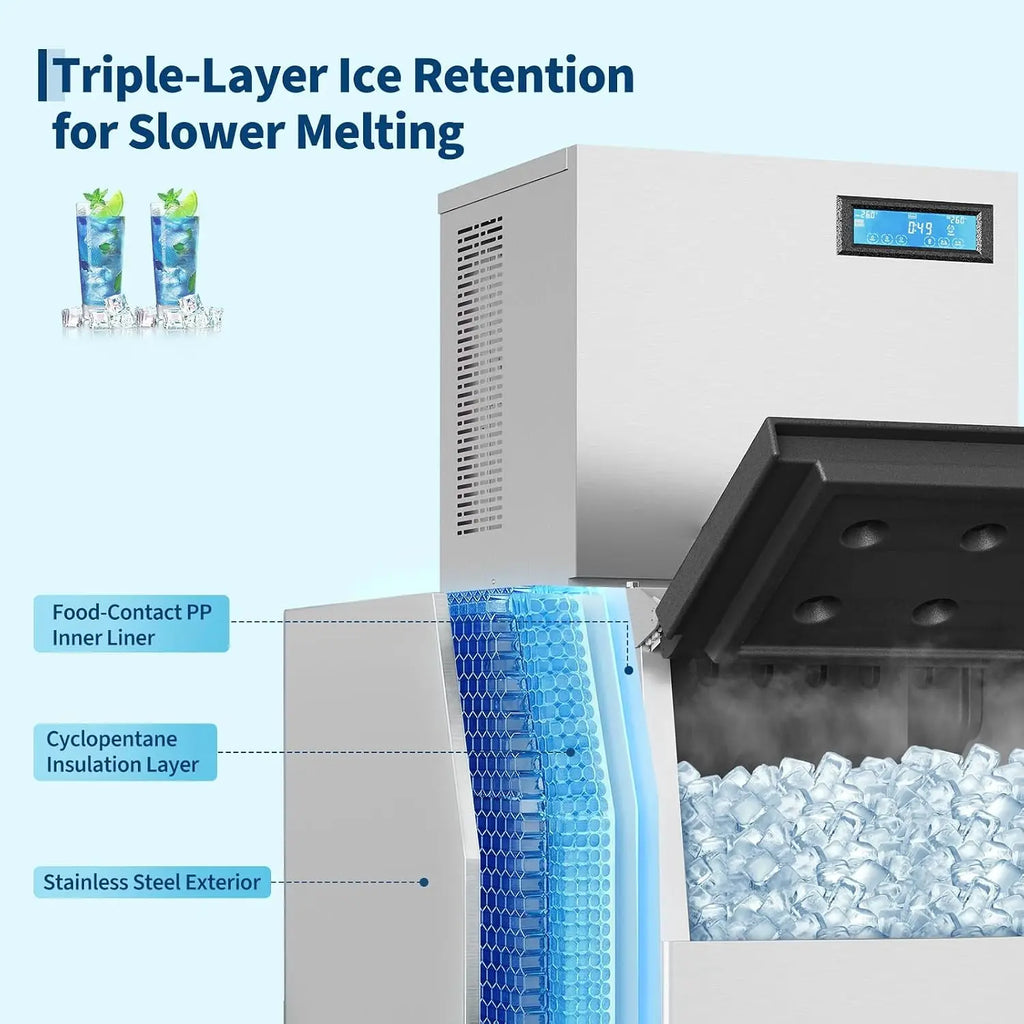Commercial Ice Maker Machine 450LBS/24H AC110V/60Hz Stainless Steel Under Counter Ice Machine