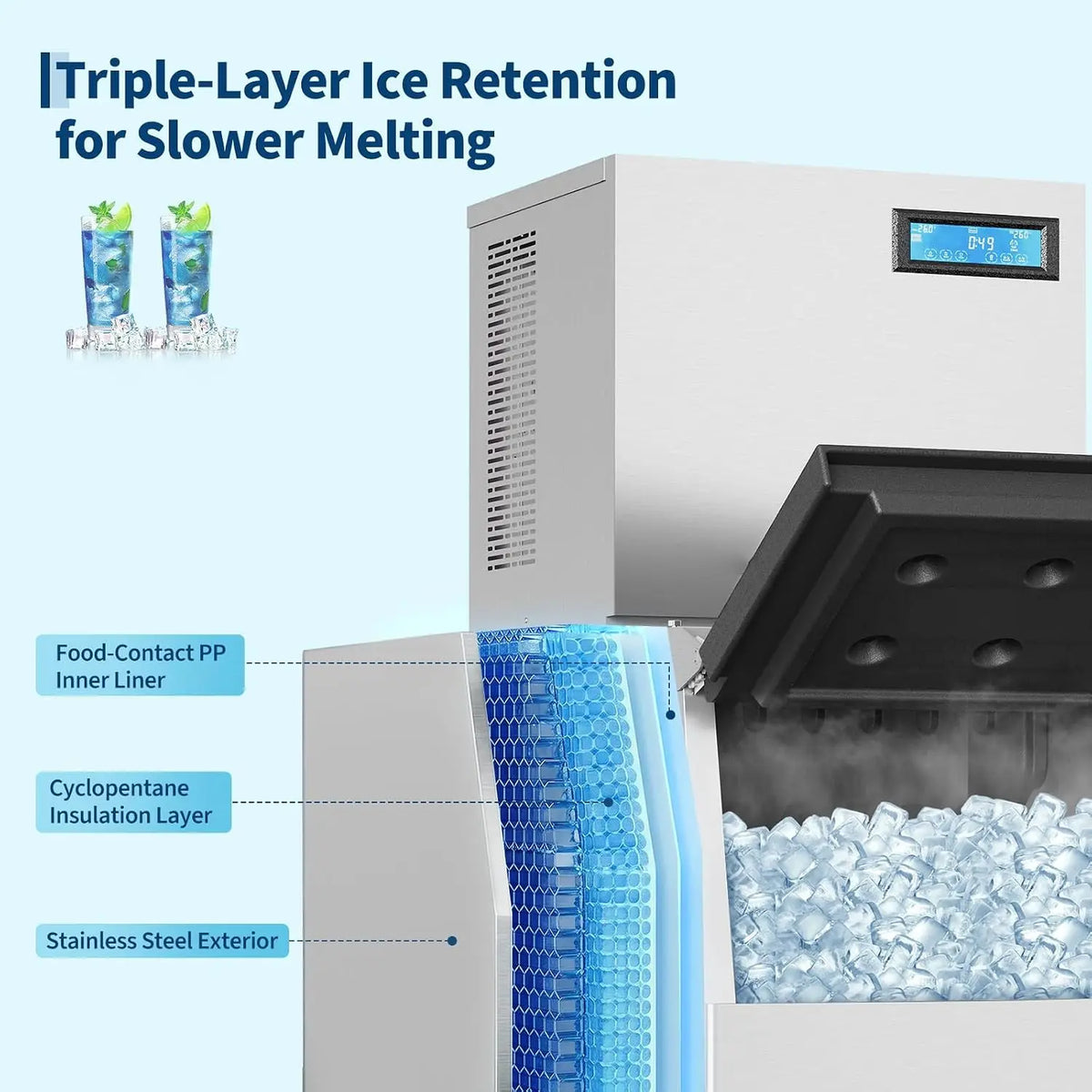 Commercial Ice Maker Machine 450LBS/24H AC110V/60Hz Stainless Steel Under Counter Ice Machine