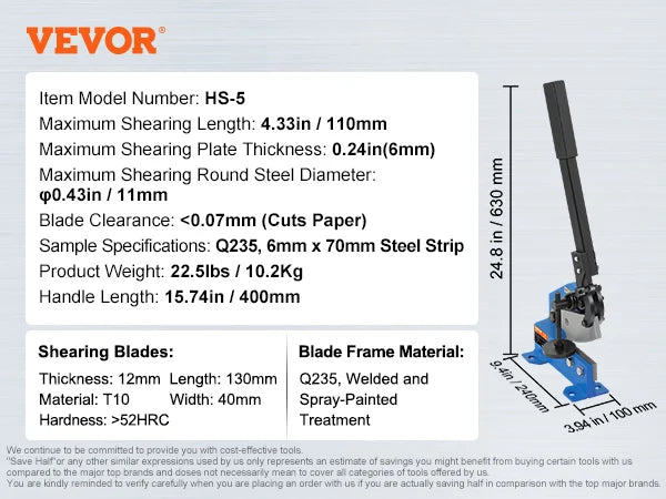 Manual Hand Plate Shear 5"/8"/12"/32" Metal Sheet
