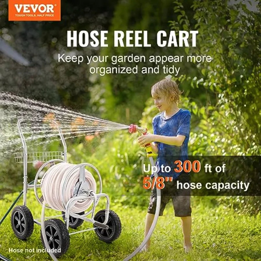 Hose Reel Cart, Hold Up to of 5/8'' Hose, Garden Water Hose Carts Mobile Tools with 4 Wheels, Heavy Duty Powder-Coated Steel Ou