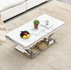47" Coffee Table with White Marble Top, Modern Rectangular Faux Marble Coffee Table, Luxury White Cocktail Center Table