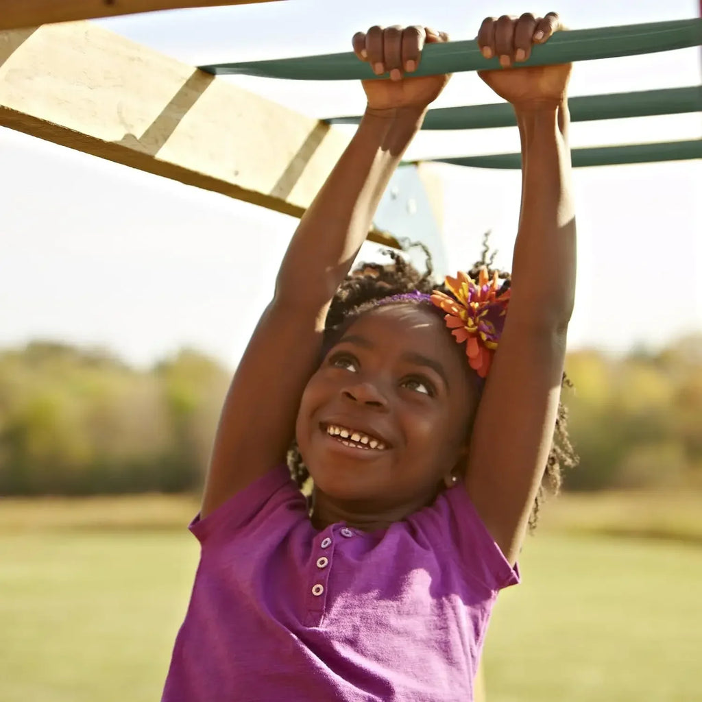Two Swings, Slide, Monkey Bars, Picnic Table & Glider, Green