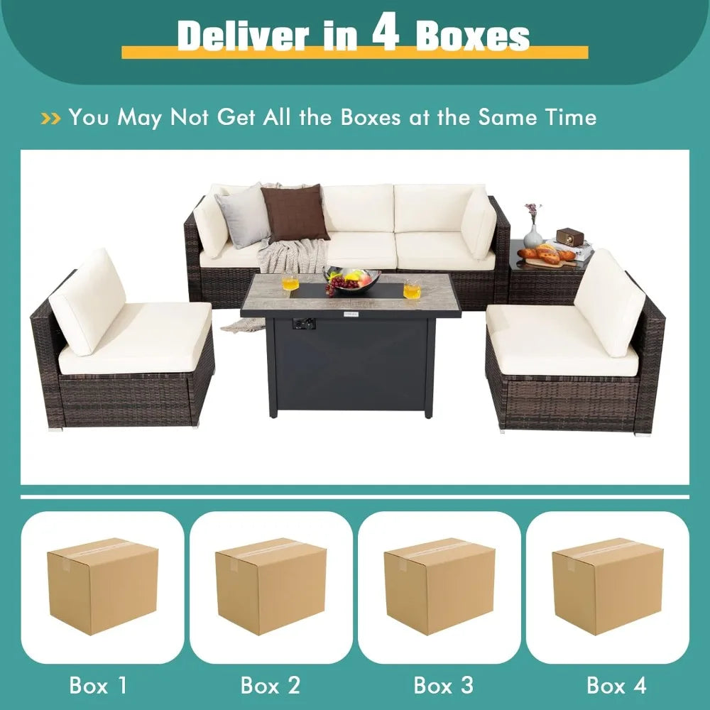 7 Piece Patio Furniture Set  Fire Pit