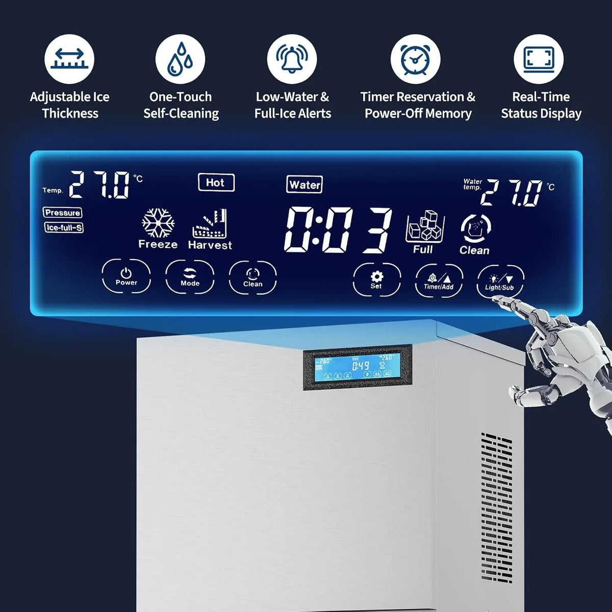 Commercial Ice Maker Machine 450LBS/24H AC110V/60Hz Stainless Steel Under Counter Ice Machine