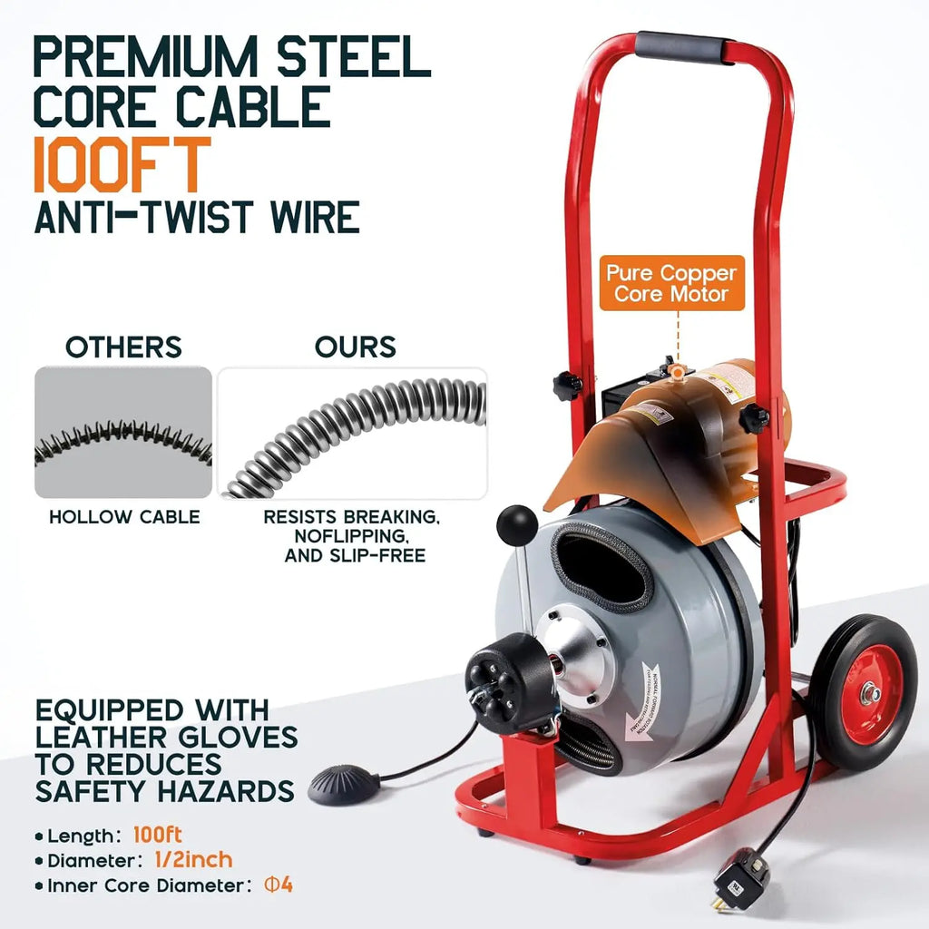 100 FT x 1/2 inch Electric Drain Cleaner