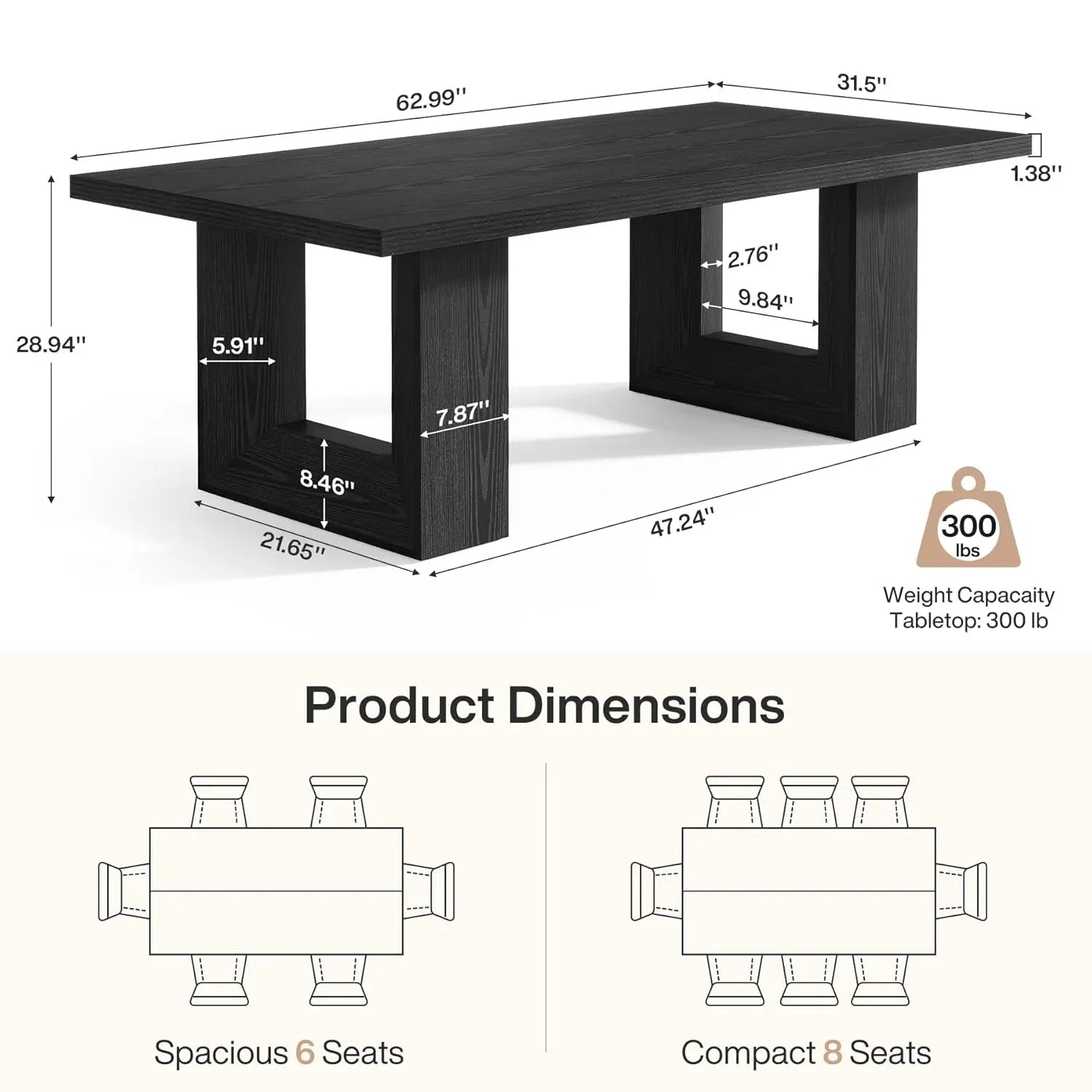 Farmhouse Dining Table for 6-8,