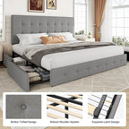 King Platform Bed 4 Storage Drawers