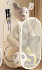 Foldable Mesh Toy Storage Basket, Large Breathable Mesh Laundry Hamper with Handles, Vertical & Horizontal Dual Styles Kids Toy