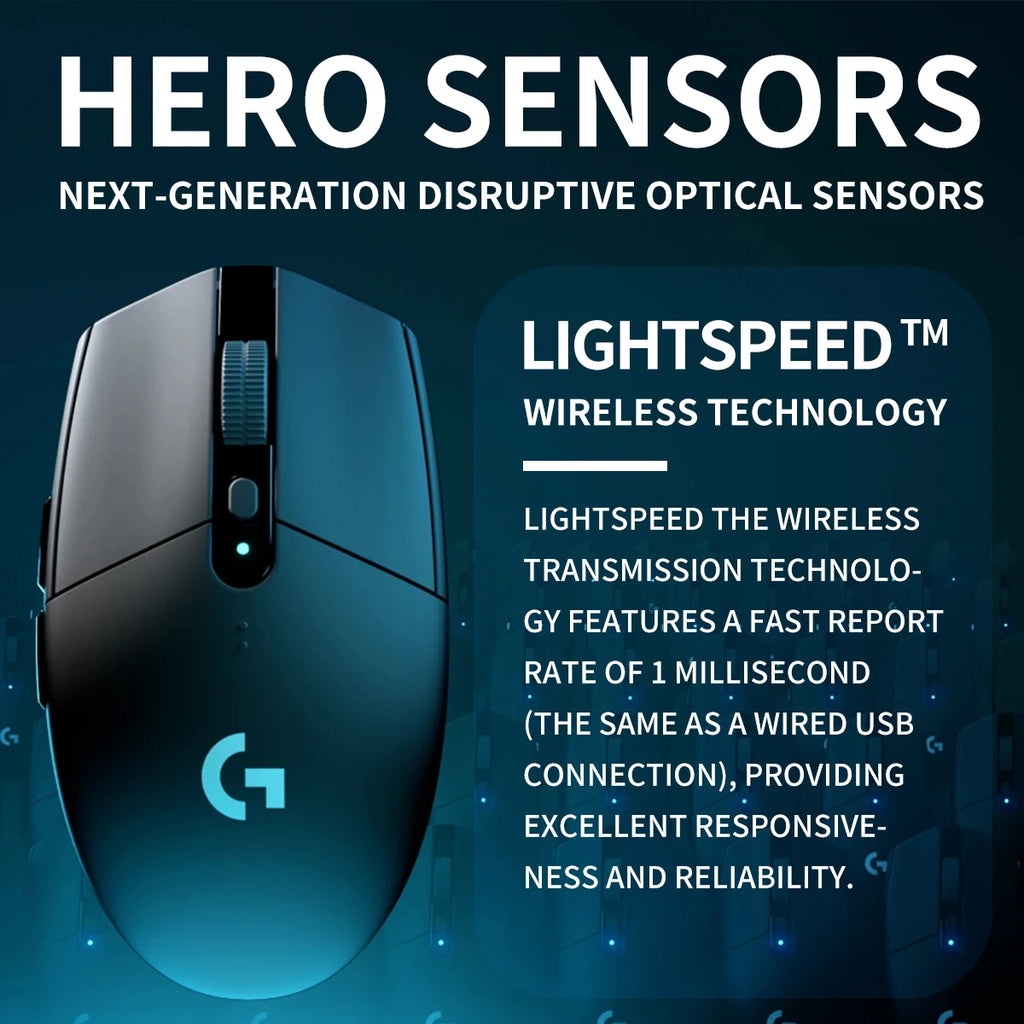 Logitech G304 Wireless Gaming Mouse 12000 DPI HERO Sensor LIGHTSPEED 1ms 9-Month Battery Creative Long Battery Users G304/G305