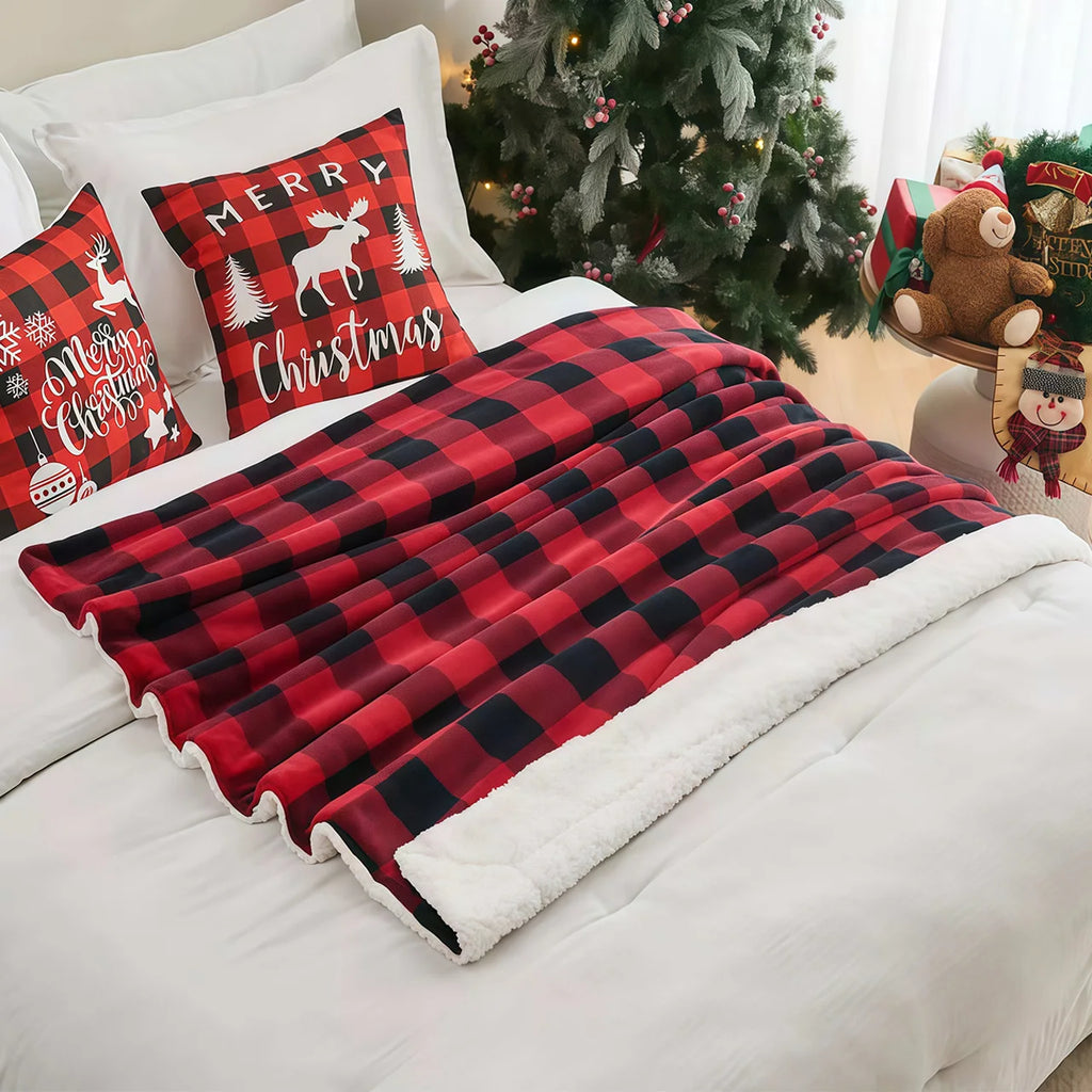 Cozy Sherpa Fleece Buffalo Plaid Blanket