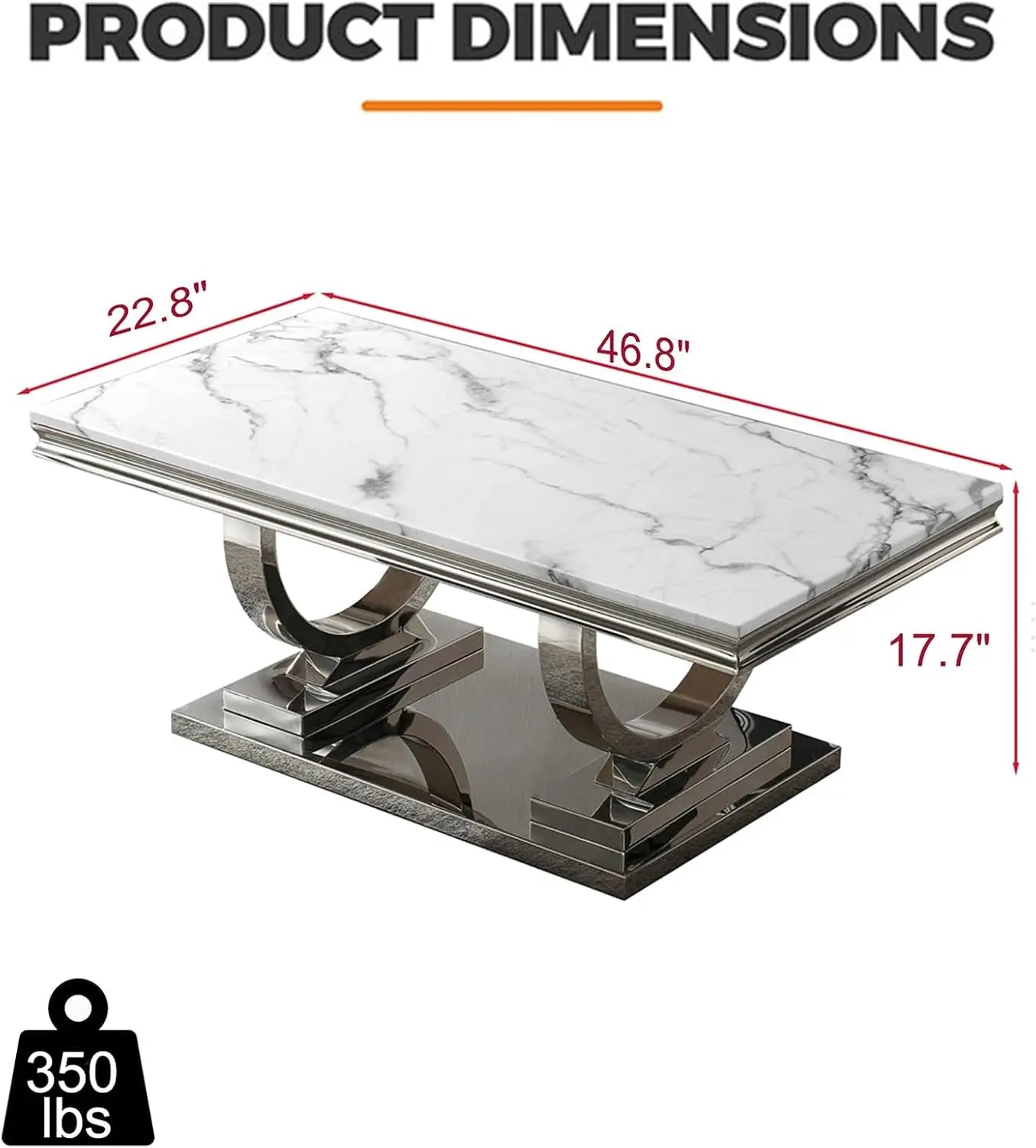 47" Coffee Table with White Marble Top, Modern Rectangular Faux Marble Coffee Table, Luxury White Cocktail Center Table