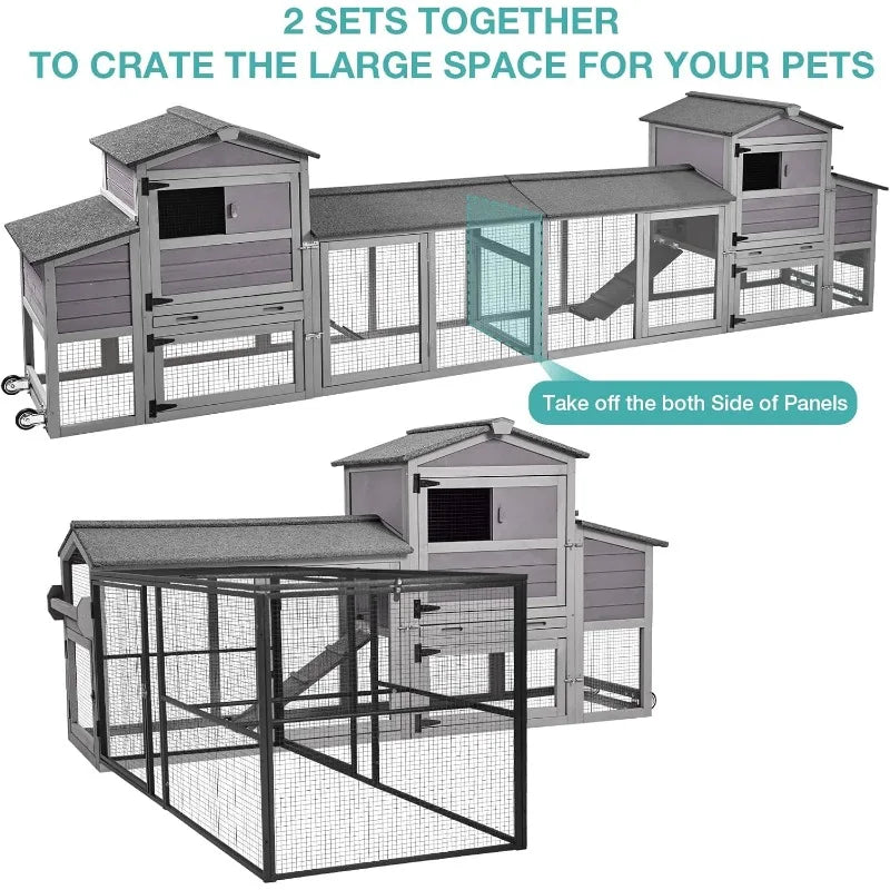 Chicken Coop, Mobile Chicken House with Wheels, Outdoor Hen House Poultry Cage with Nesting Box, Leakproof Pull Out Tray and UV-
