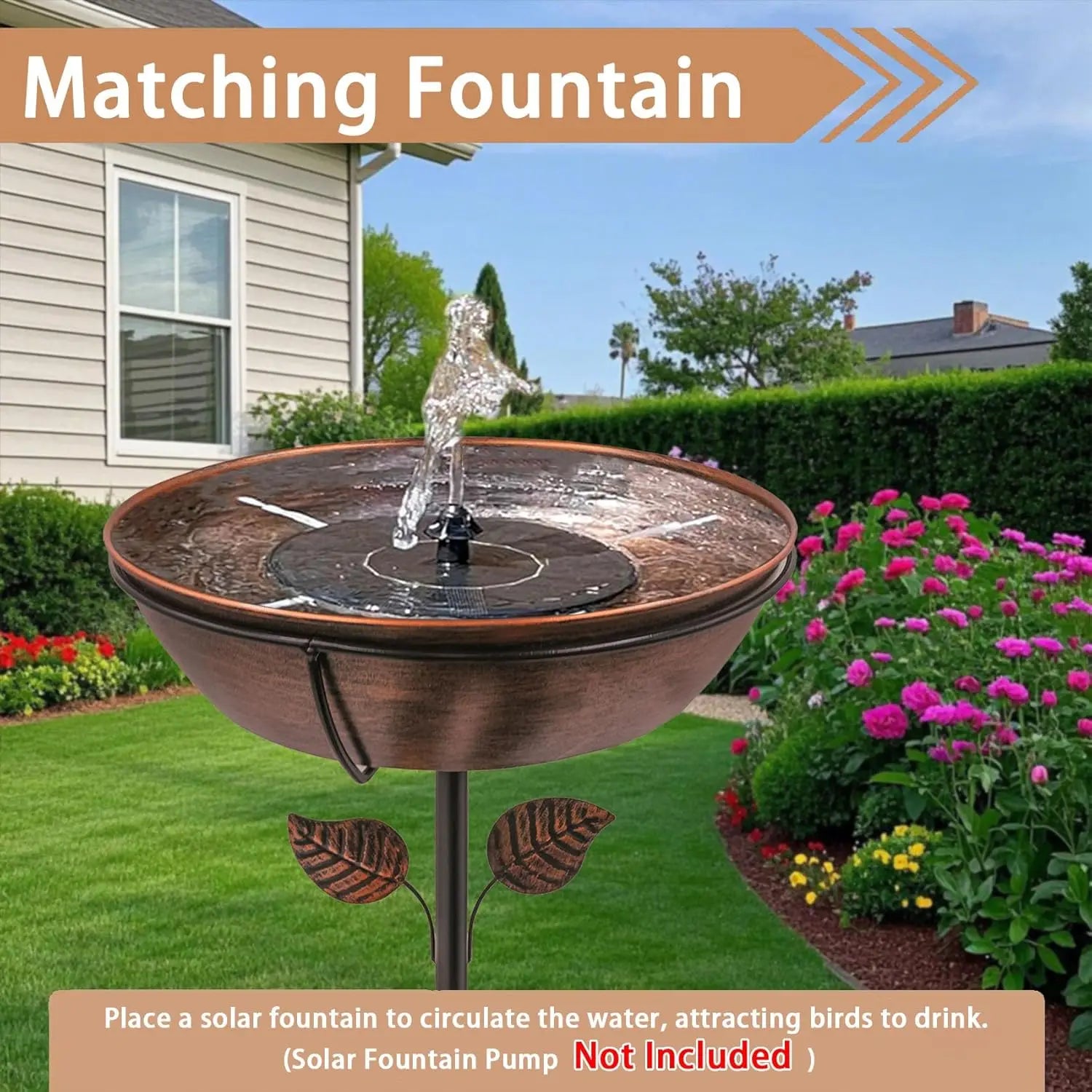 3" Deep Metal Bird Bath with Removable Bowl, Stable Stake for Garden Decor, Easy Clean