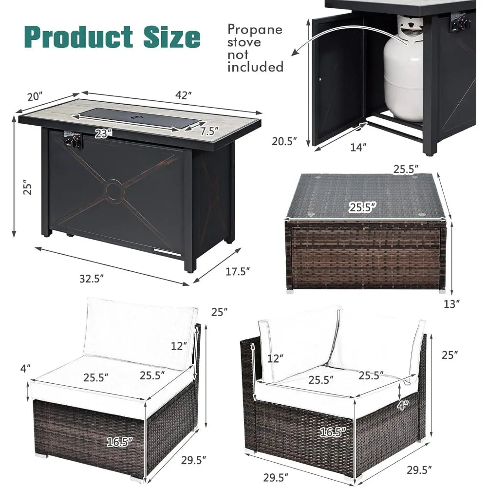 7 Piece Patio Furniture Set  Fire Pit