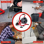 50Ft x 5/16 Inch Drain Cleaner Machine, Drain Auger Professional for 3/4 to 3 Inch Pipes, Foot Switch Drain Auger Cleaner Sewer