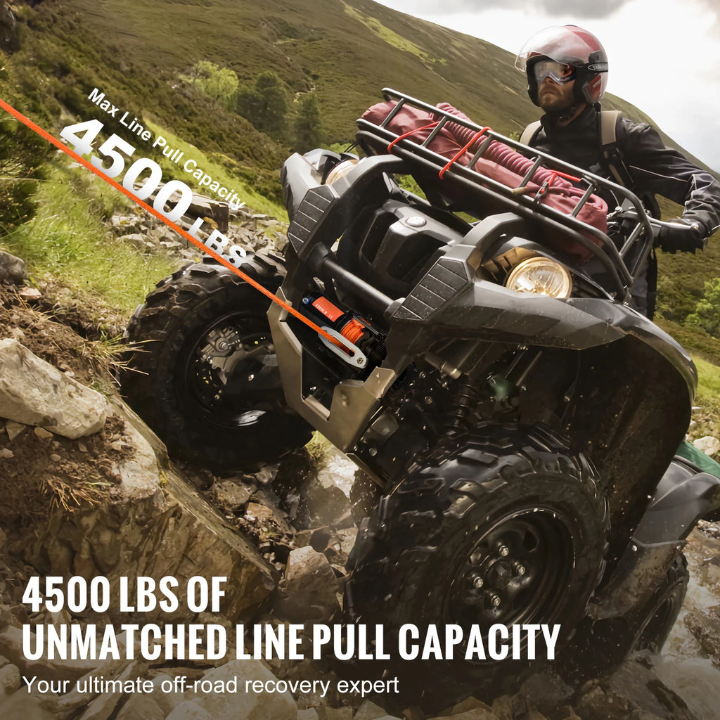 4500lbs ATV/UTV Electric Winch 12V  39ft Synthetic Rope Wireless  Remote Control IP55 Waterproof