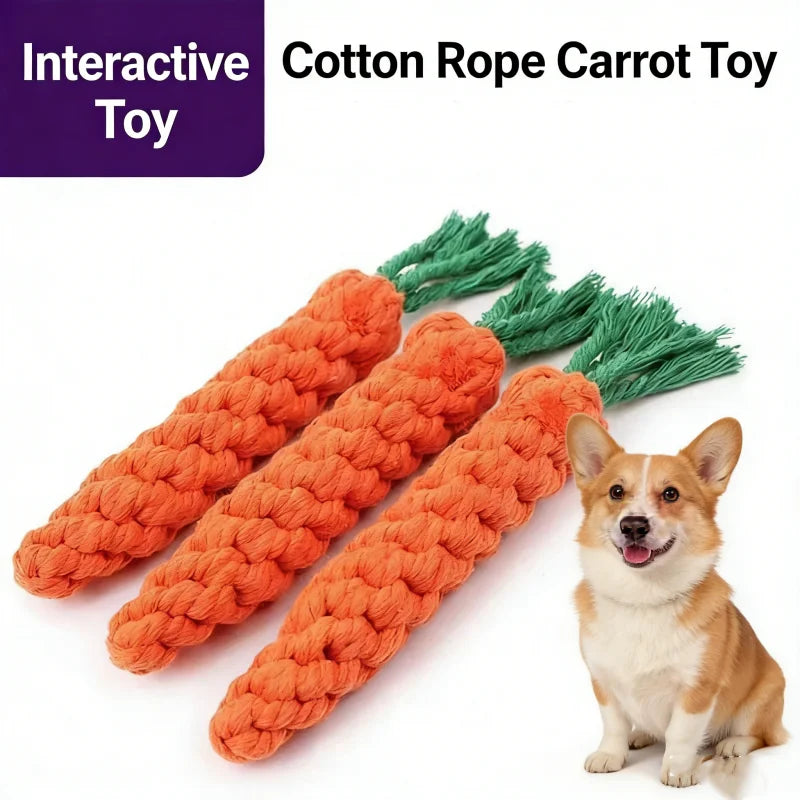 Safe Durable Carrot Dog Bite Rope Braided Chew Toy Resistant Puppy Molar Cleaning Cotton Teething Toy for Pets