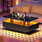 Black High Gloss LED Coffee Table with 4 Drawers