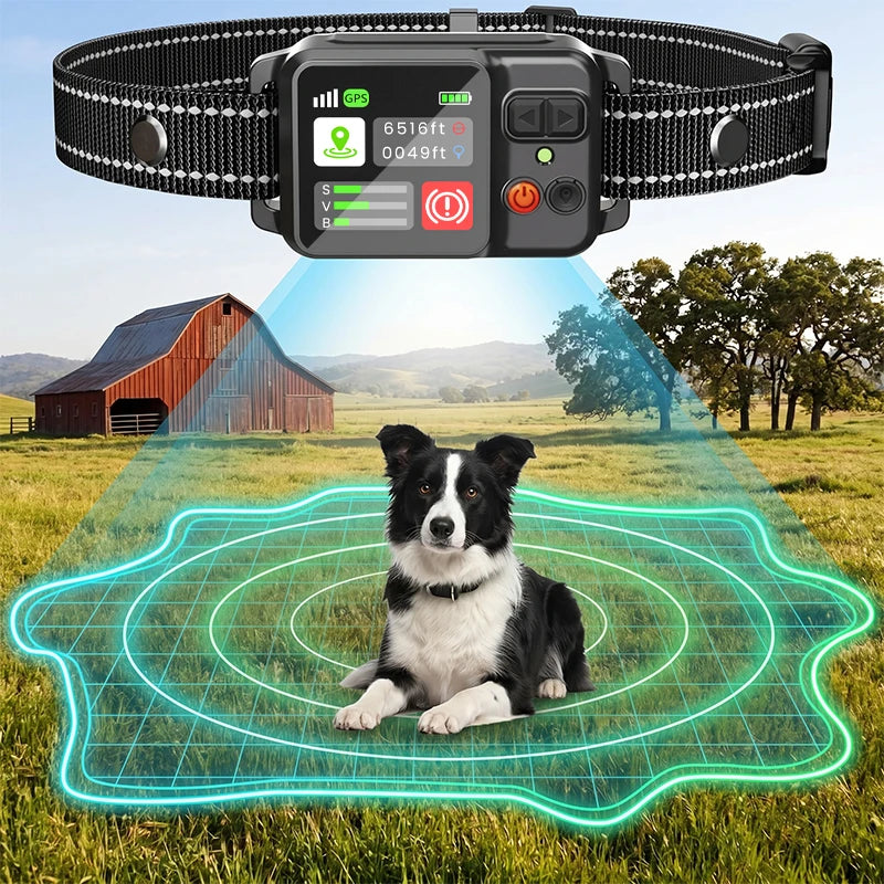 Dog Electronic Fence |  GPS Fencing System | Waterproof Wireless Fence  Training Collar | Adjustable Warning Intensity | Fence Radius: 33–999 Yards |