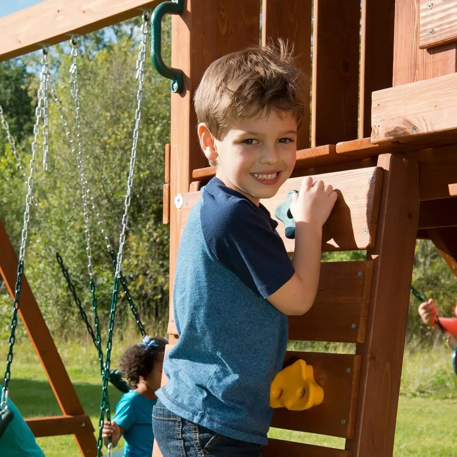 Two Swings, Slide, Monkey Bars, Picnic Table & Glider, Green