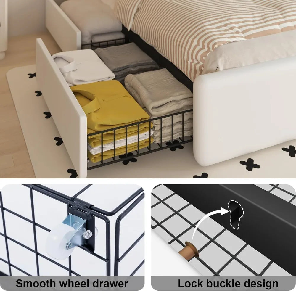Bed Frame  4 Storage Drawers LED Bed Type-C&USB